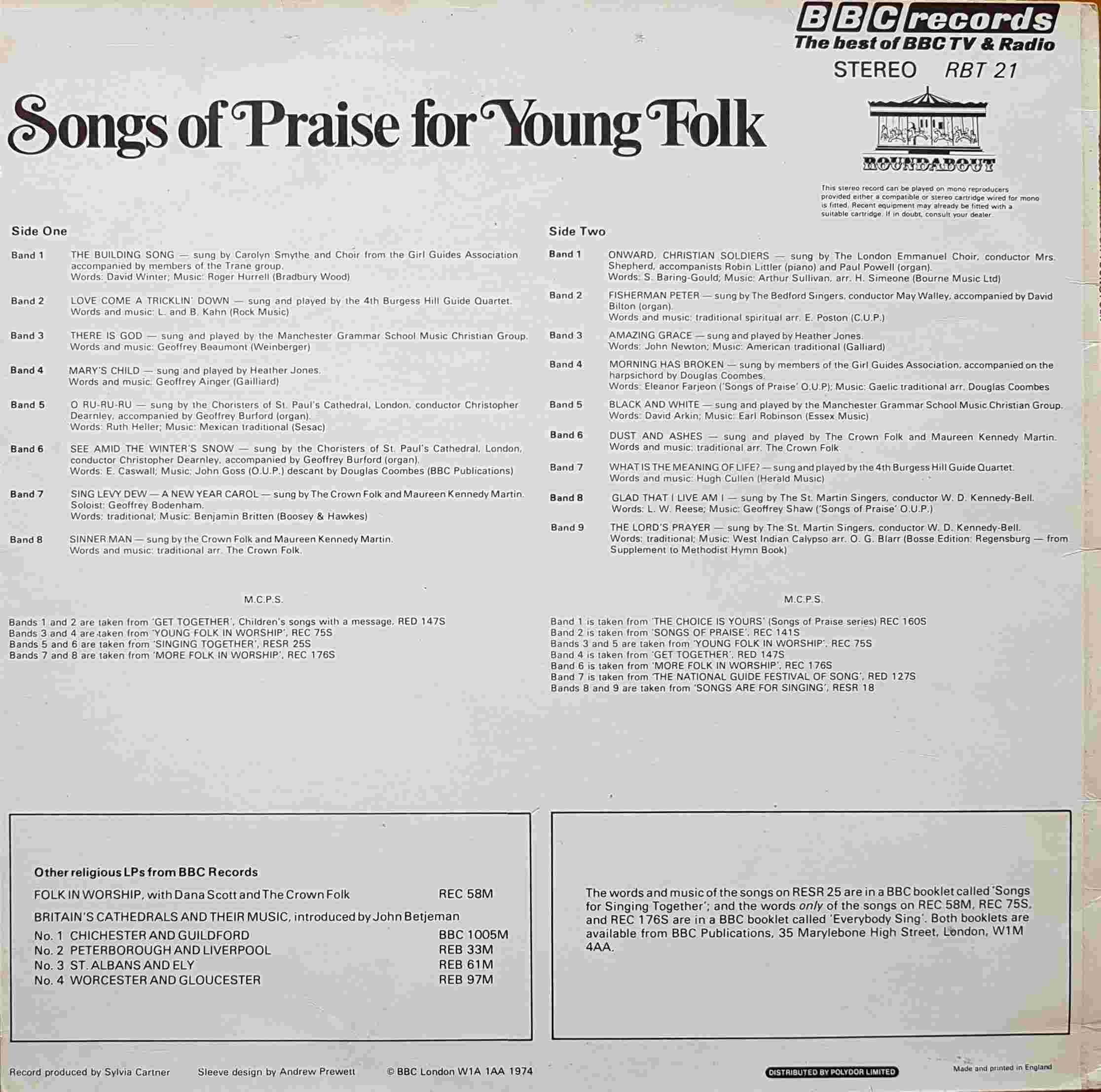 Picture of RBT 21 Songs of praise for young folk by artist Various from the BBC records and Tapes library